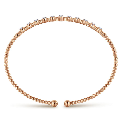 14K Rose Gold Bujukan Bead Cuff Bracelet with Diamond Stations