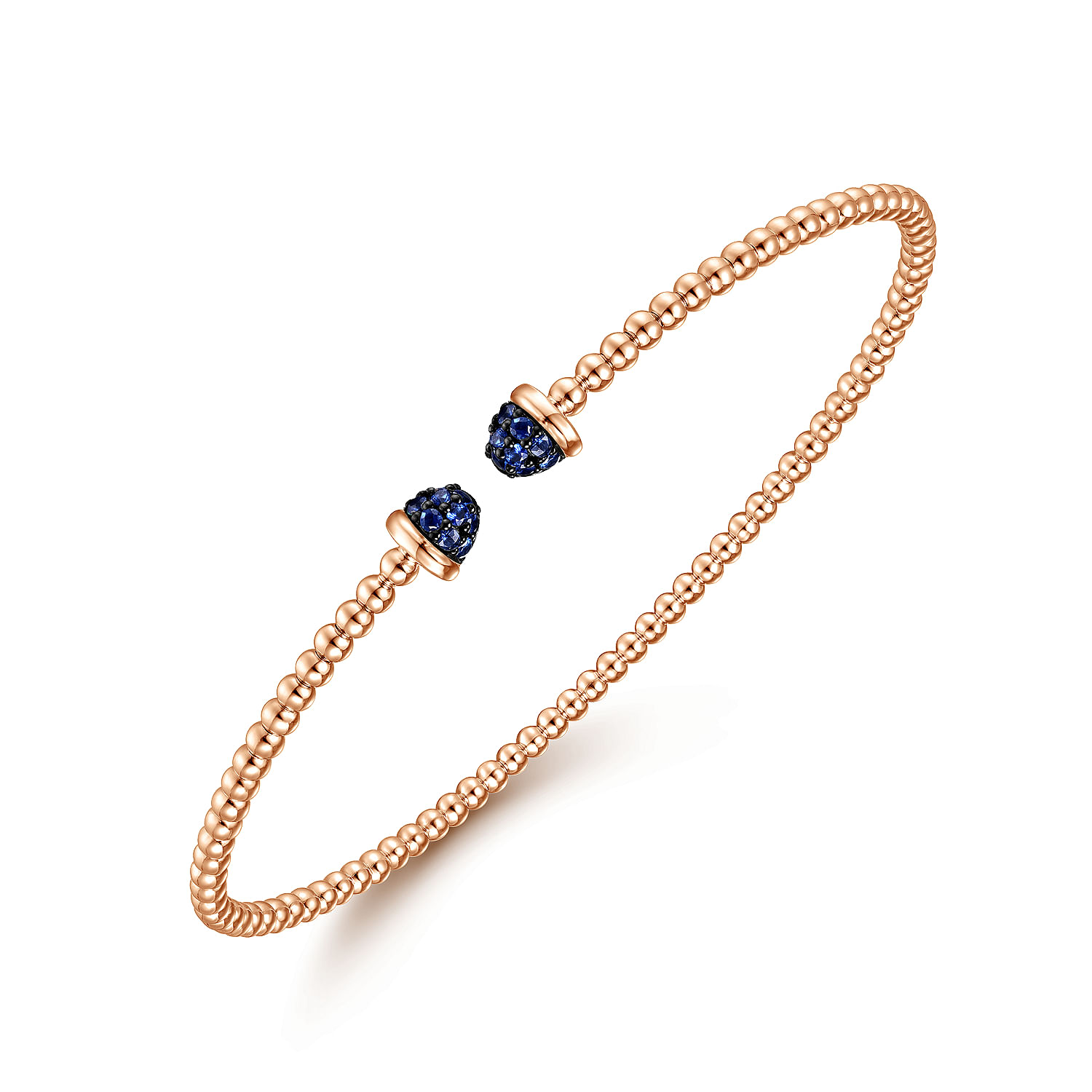 14K Rose Gold Bujukan Bead Cuff Bracelet with Sapphire Pav¿ª Caps