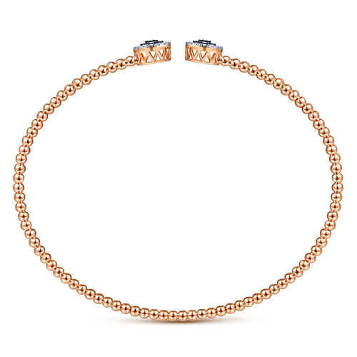 14K Rose Gold Bujukan Bead Cuff Bracelet with Sapphire and Diamond Halo Caps