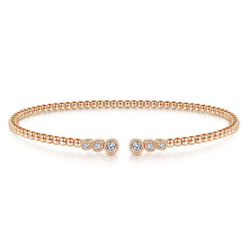 14K Rose Gold Bujukan Bead Split Cuff Bracelet with Bezel Set Diamonds