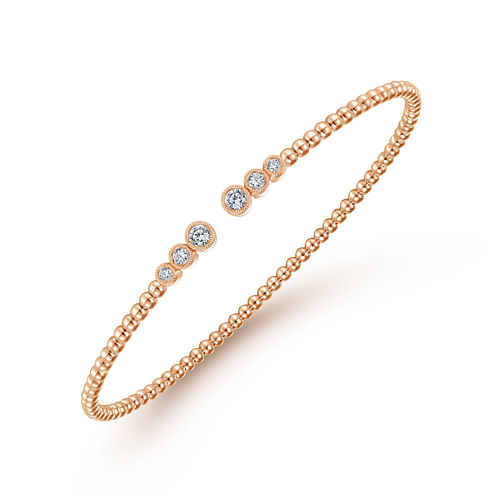 14K Rose Gold Bujukan Bead Split Cuff Bracelet with Bezel Set Diamonds