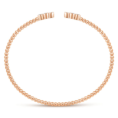 14K Rose Gold Bujukan Bead Split Cuff Bracelet with Quatrefoil Diamond Endcaps