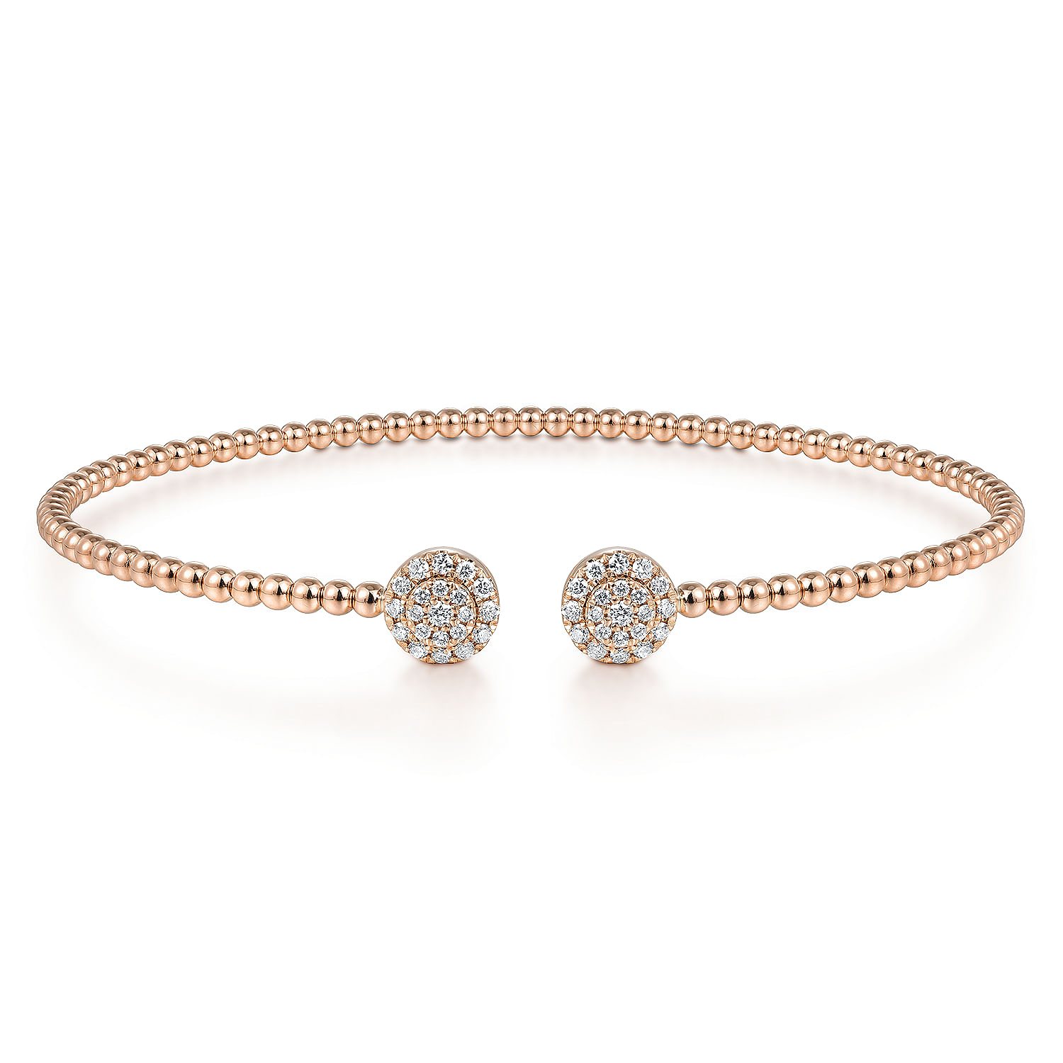 14K Rose Gold Bujukan Bead Split Cuff Bracelet with Round Pavé Diamond Discs