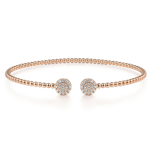 14K Rose Gold Bujukan Bead Split Cuff Bracelet with Round Pavé Diamond Discs