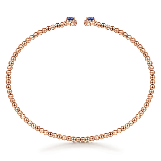 14K Rose Gold Bujukan Bead Split Cuff Bracelet with Sapphire and Diamond angle 3