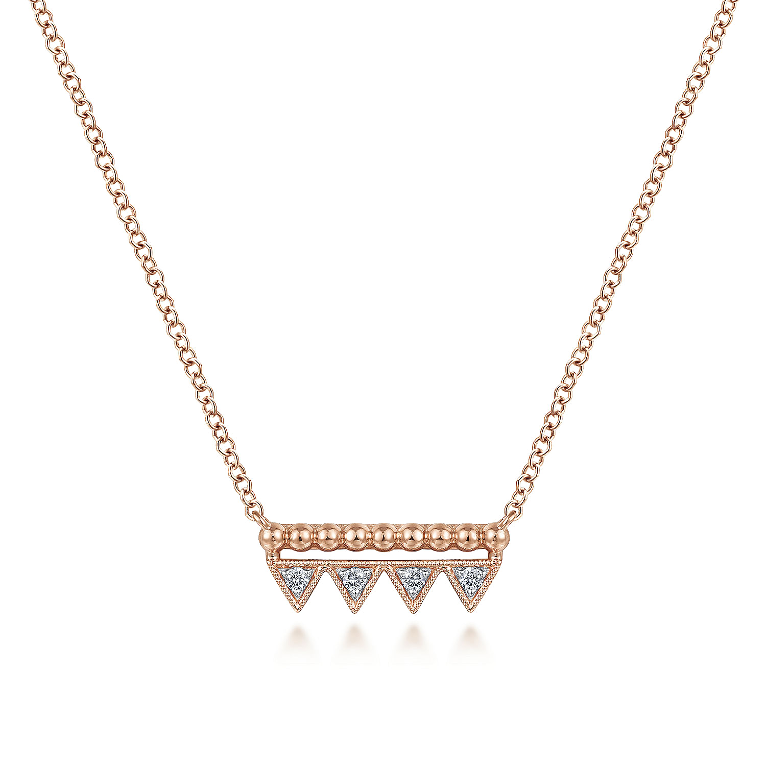 14K Rose Gold Bujukan Beaded Diamond Triangle Bar Necklace