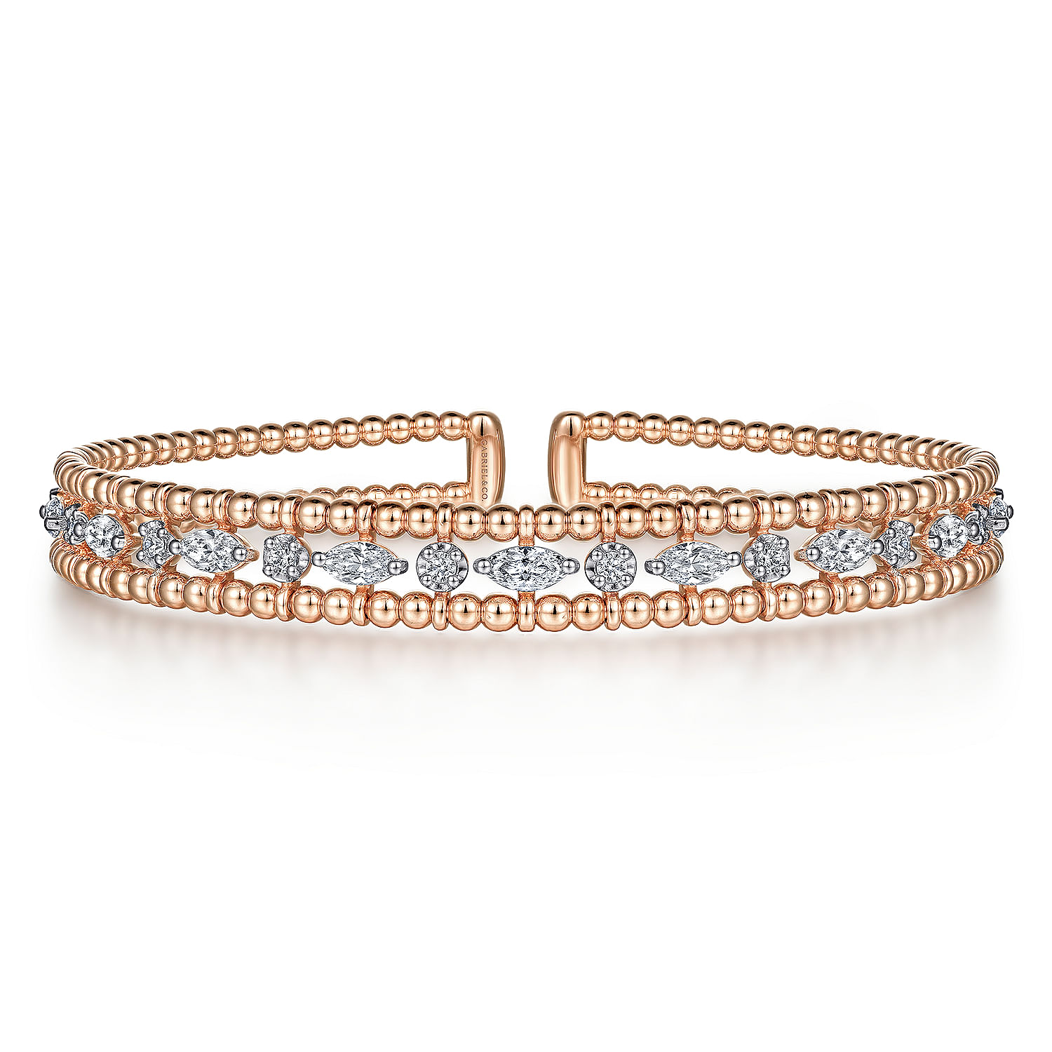 14K Rose Gold Bujukan Cuff Bracelet with Marquise and Round Diamonds