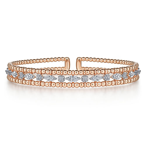 14K Rose Gold Bujukan Cuff Bracelet with Marquise and Round Diamonds