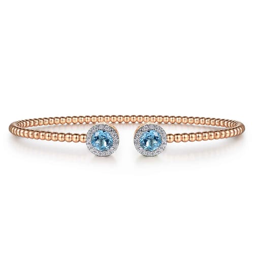 14K Rose Gold Bujukan Diamond Halo and Blue Topaz Bangle