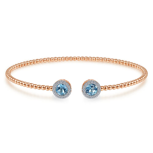 14K Rose Gold Bujukan Diamond Halo and Blue Topaz Bangle