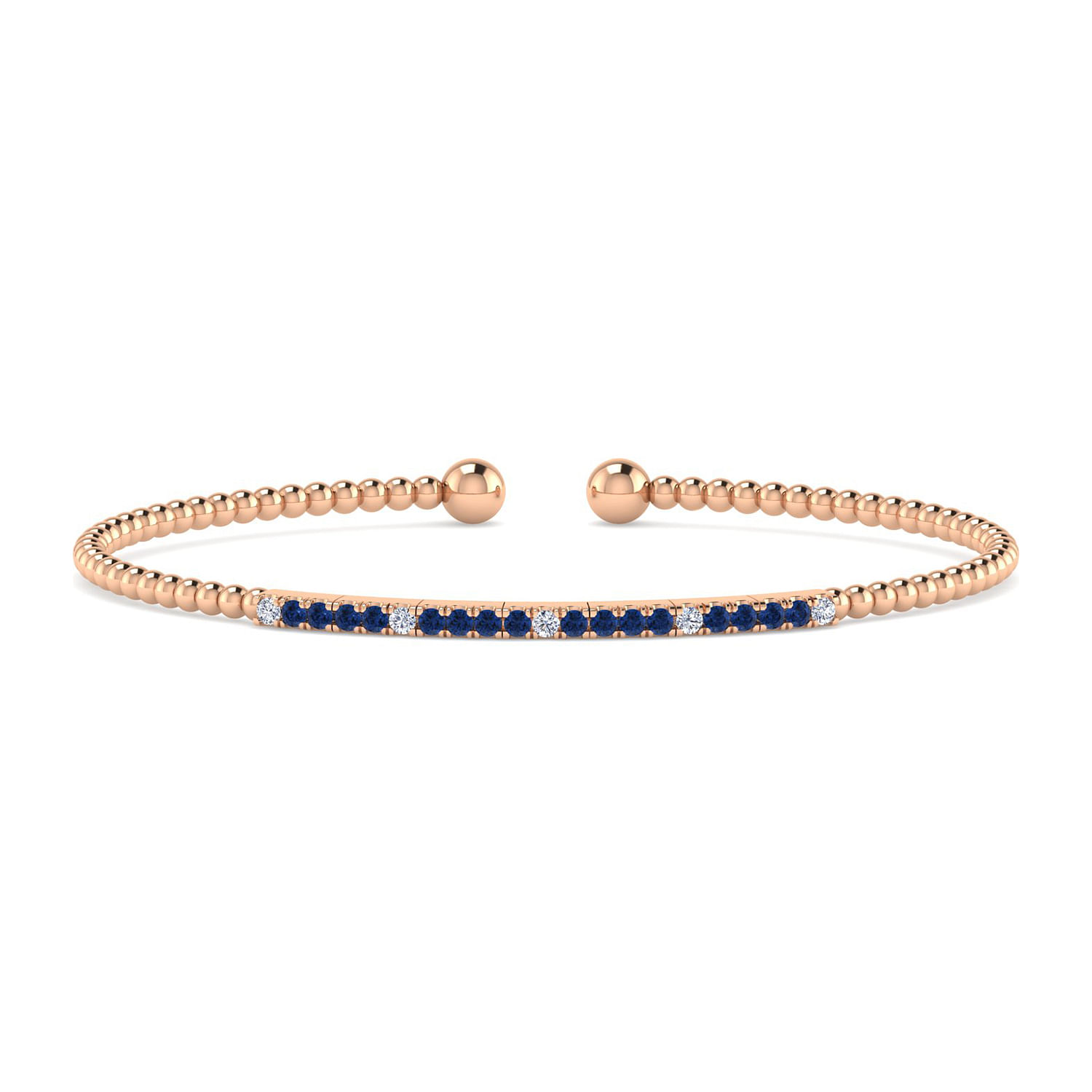 14K Rose Gold Bujukan Diamond and Blue Sapphire Cuff Bracelet