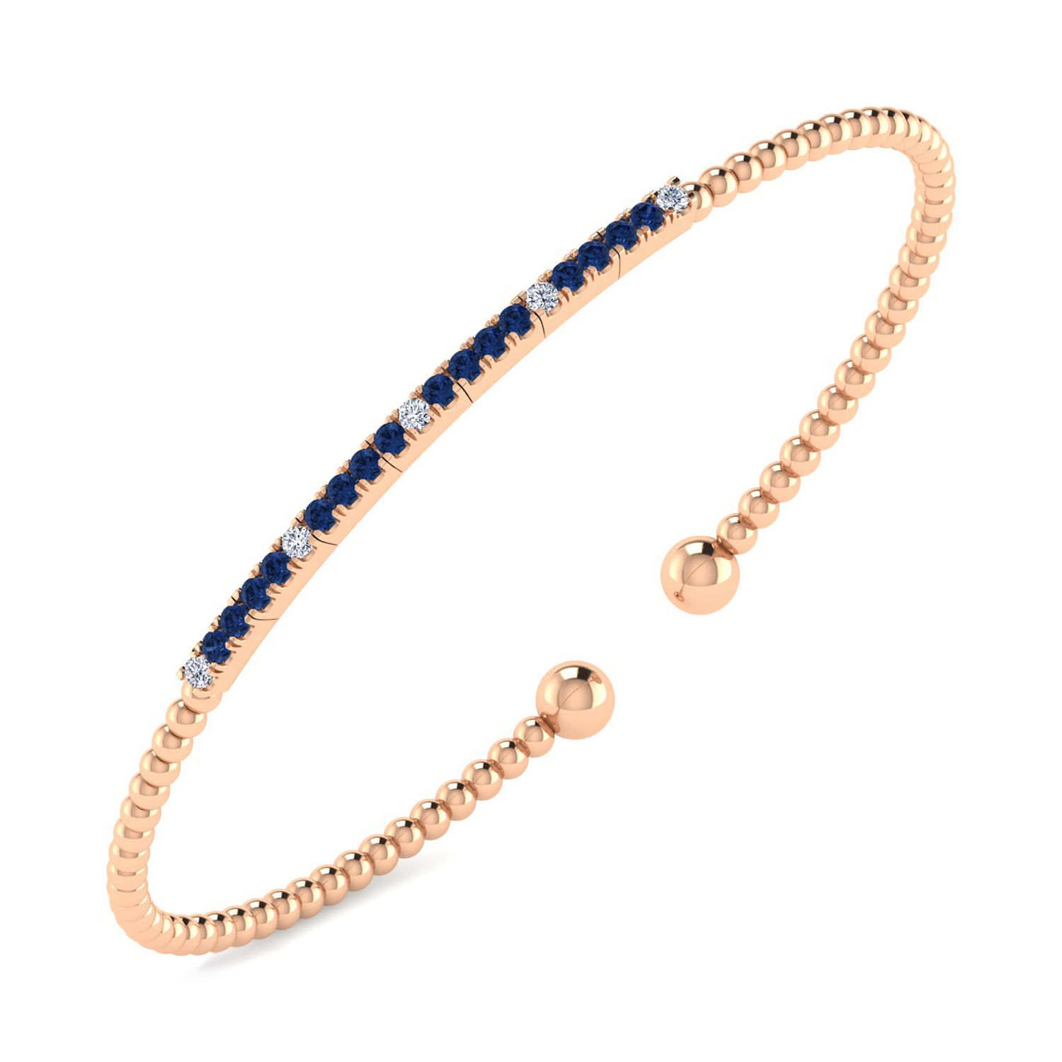 14K Rose Gold Bujukan Diamond and Blue Sapphire Cuff Bracelet