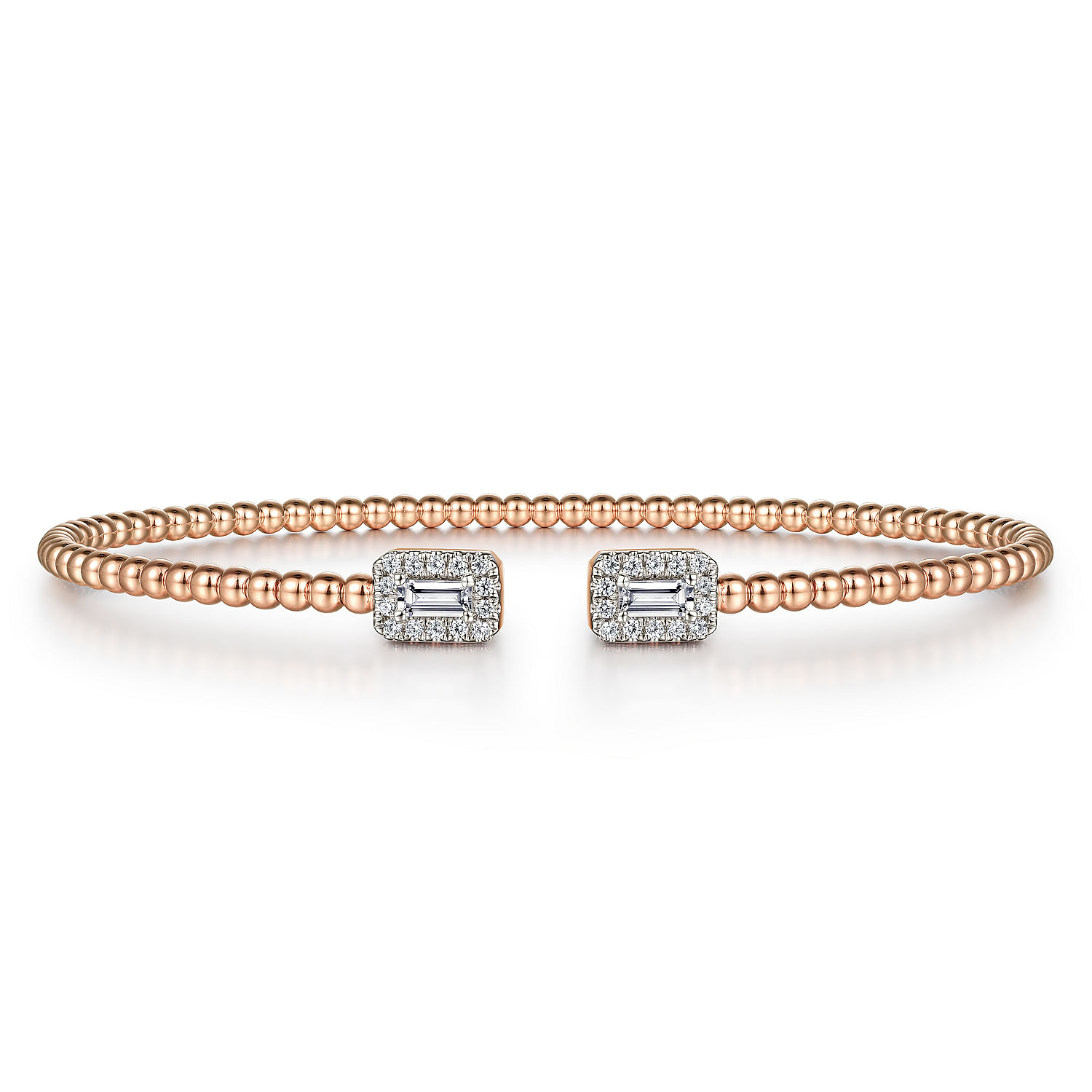 14K Rose Gold Bujukan Open Cuff Bracelet with Diamond Baguettes