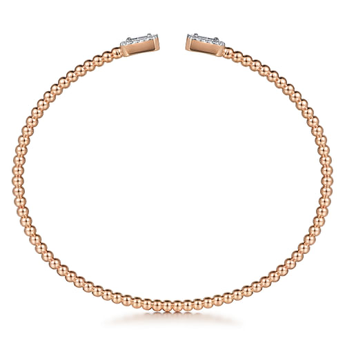 14K Rose Gold Bujukan Open Cuff Bracelet with Diamond Baguettes