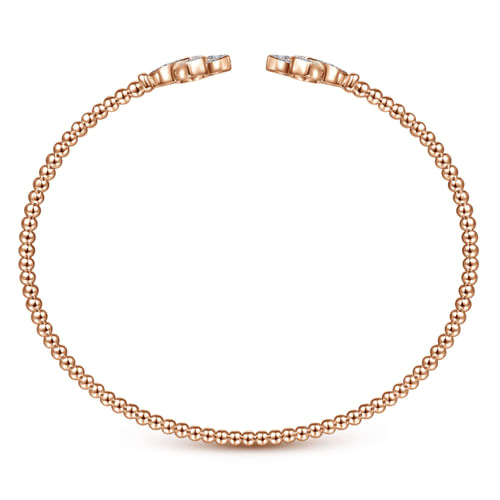 14K Rose Gold Bujukan Split Cuff Bracelet with Diamond Flower Caps