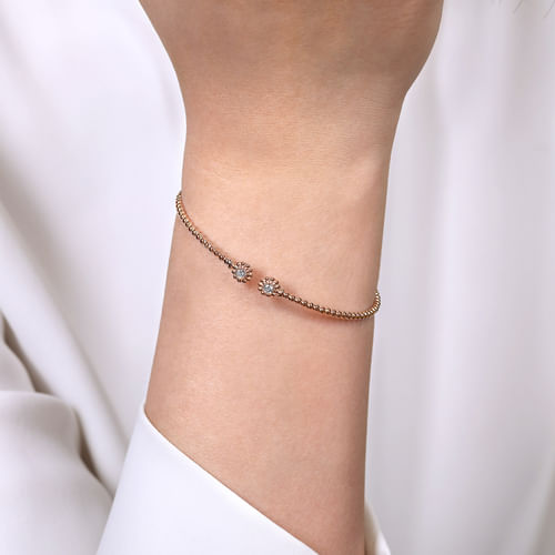 14K Rose Gold Bujukan Split Cuff Bracelet with Diamond Flower Caps