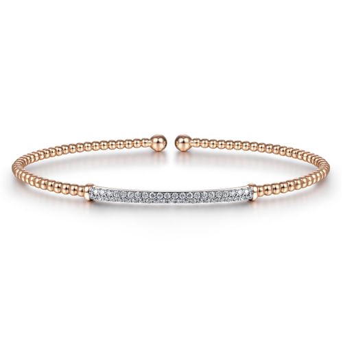14K Rose Gold Bujukan Split Cuff Bracelet with Diamond Pavé Bar