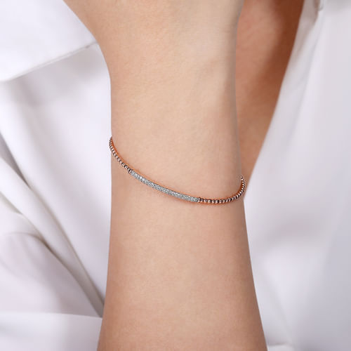 14K Rose Gold Bujukan Split Cuff Bracelet with Diamond Pavé Bar