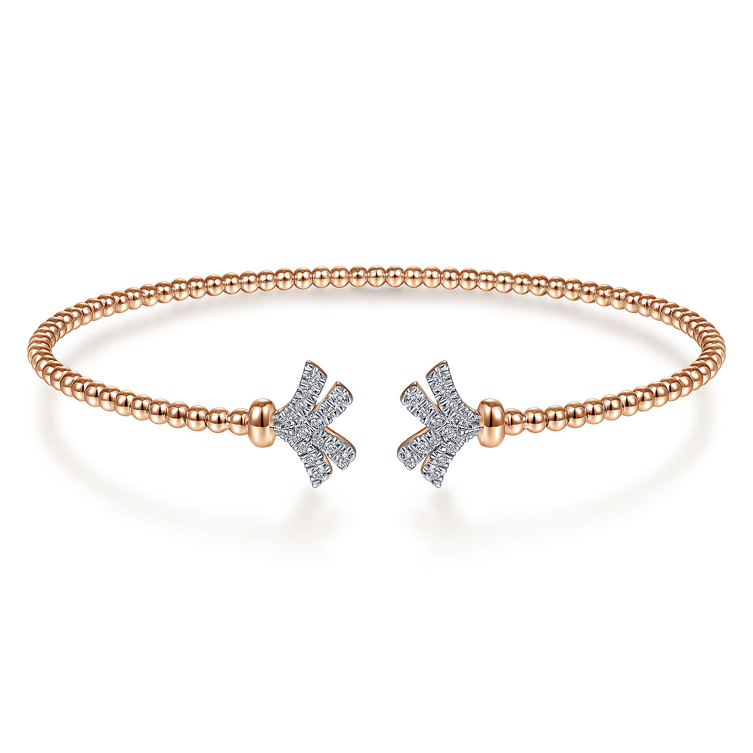 14K Rose Gold Bujukan Split Cuff Bracelet with Diamond Pav¿ª Fan Caps
