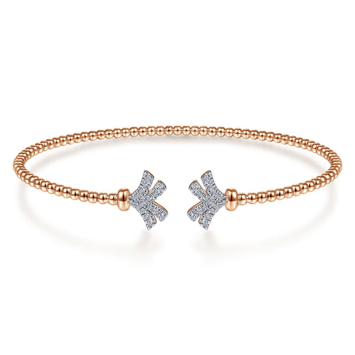 14K Rose Gold Bujukan Split Cuff Bracelet with Diamond Pav¿ª Fan Caps