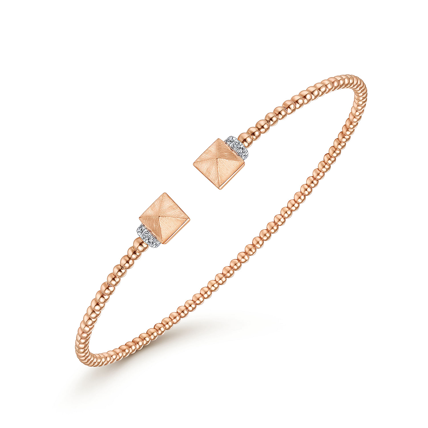 14K Rose Gold Bujukan Split Cuff Bracelet with Pyramid and Diamond Caps