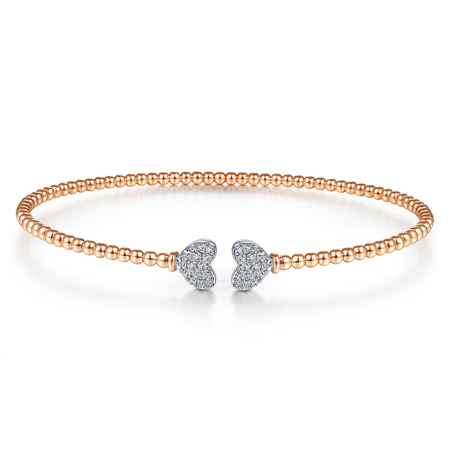 14K Rose Gold Bujukan Split Cuff Bracelet with White Gold Pavé Diamond Hearts