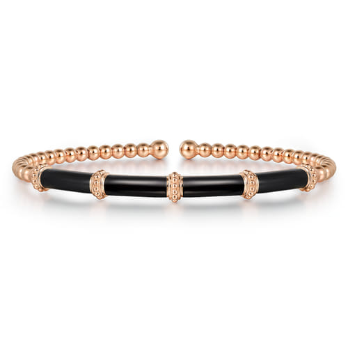 14K Rose Gold Bujukan and Bar Split Bangle with Black Enamel