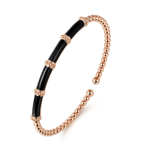 14K Rose Gold Bujukan and Bar Split Bangle with Black Enamel