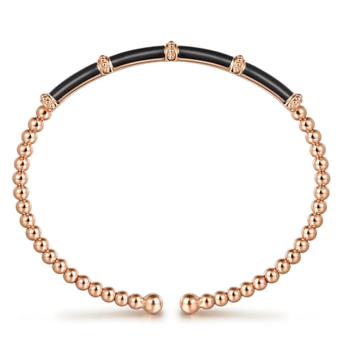 14K Rose Gold Bujukan and Bar Split Bangle with Black Enamel