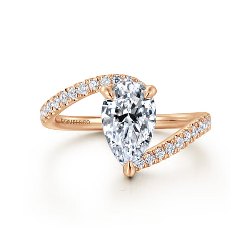 14K Rose Gold Bypass Pear Shape Hidden Halo Diamond Engagement Ring 14K Rose Gold Bypass Pear Shape Hidden Halo Diamond Engagement Ring