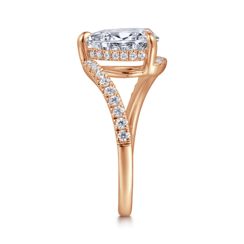 14K Rose Gold Bypass Pear Shape Hidden Halo Diamond Engagement Ring 14K Rose Gold Bypass Pear Shape Hidden Halo Diamond Engagement Ring