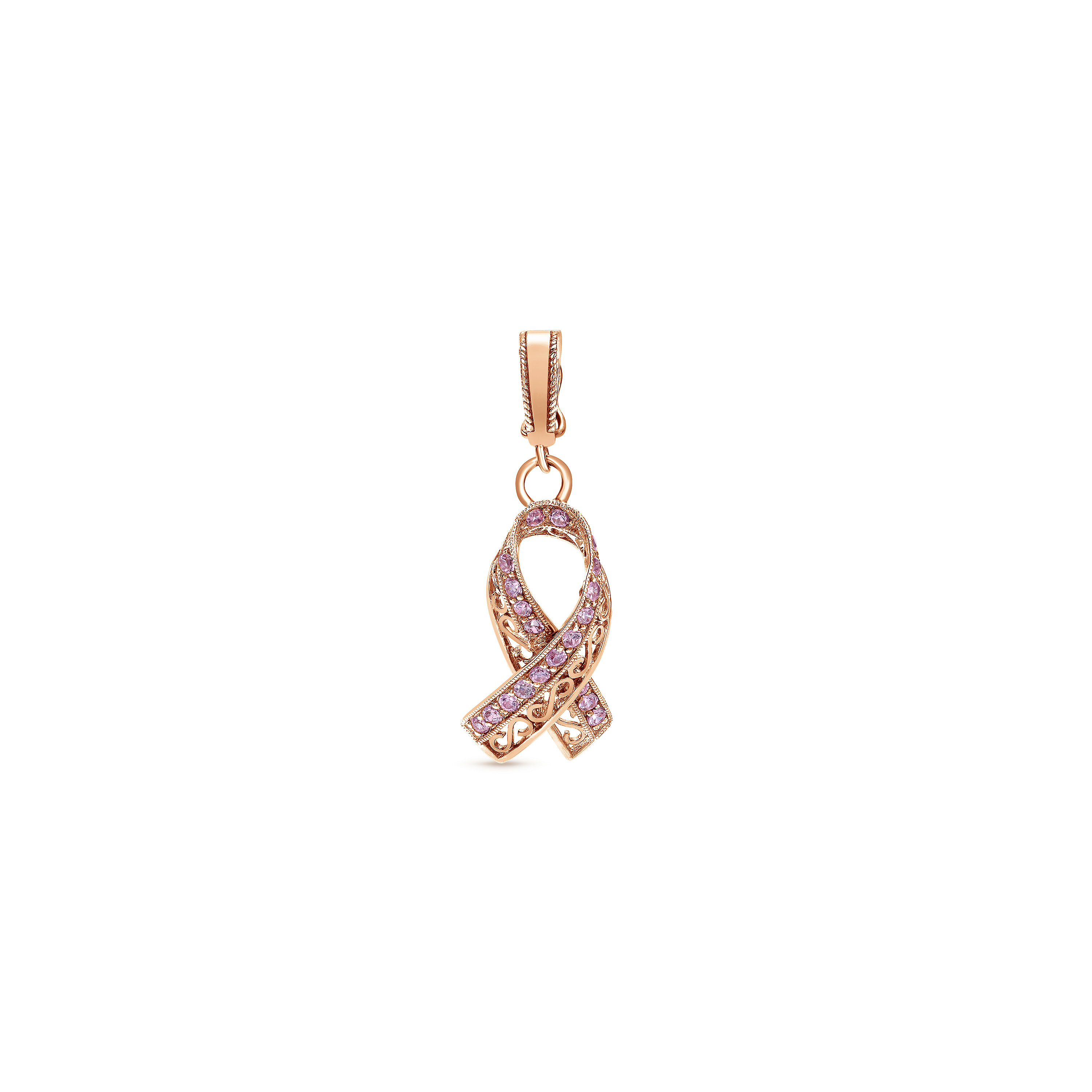 14K Rose Gold Cancer Awareness Ribbon Pendant with Pink Sapphire