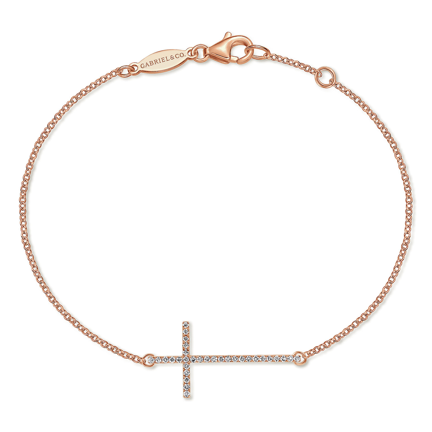 14K Rose Gold Chain Bracelet with Diamond Cross