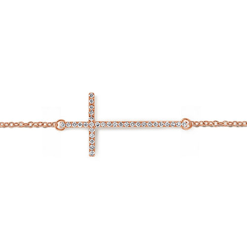 14K Rose Gold Chain Bracelet with Diamond Cross