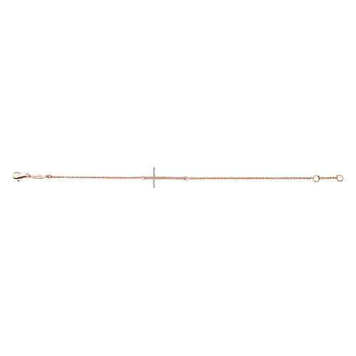 14K Rose Gold Chain Bracelet with Diamond Cross