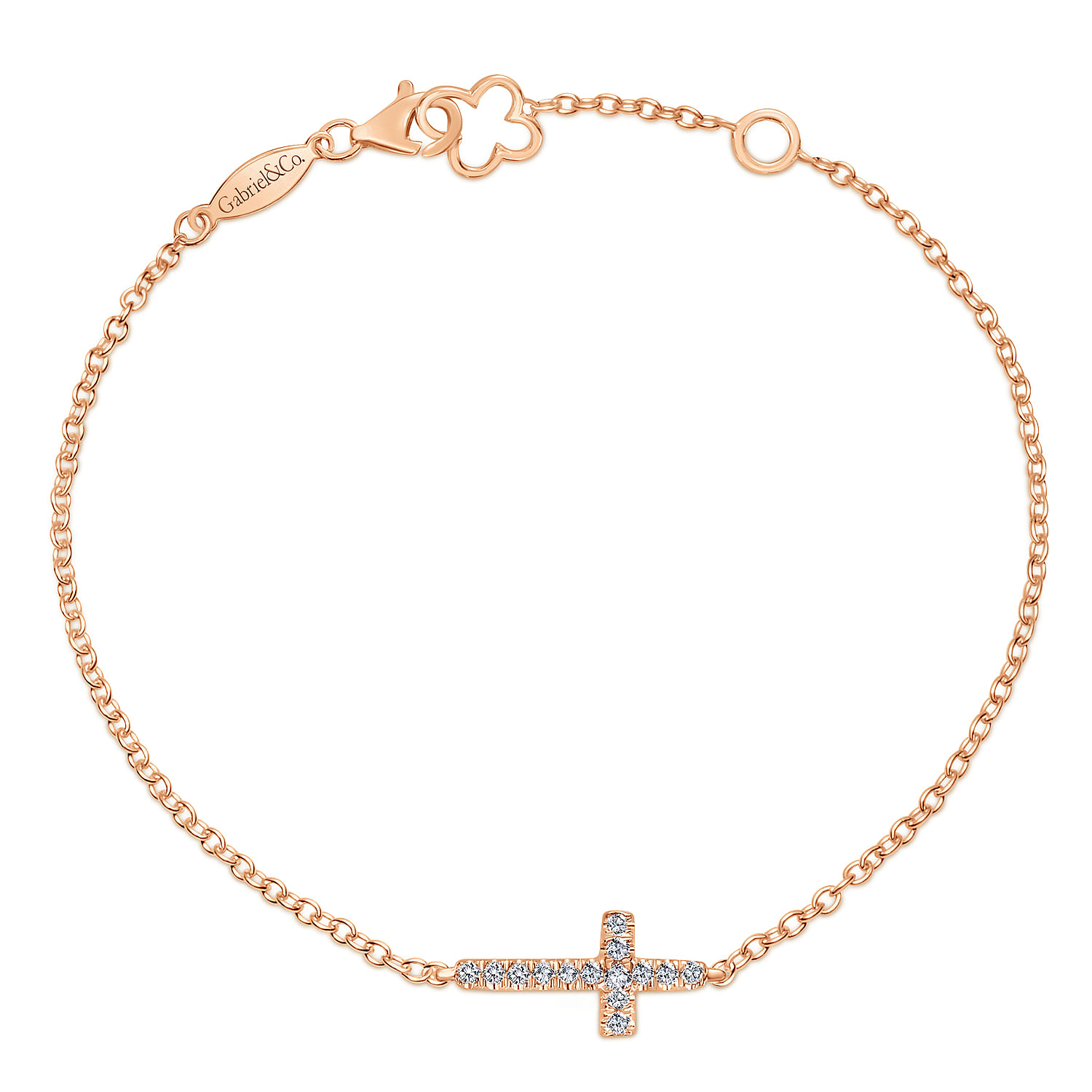 14K Rose Gold Chain Bracelet with Horizontal Diamond Cross