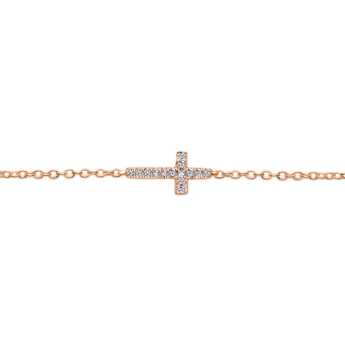 14K Rose Gold Chain Bracelet with Horizontal Diamond Cross