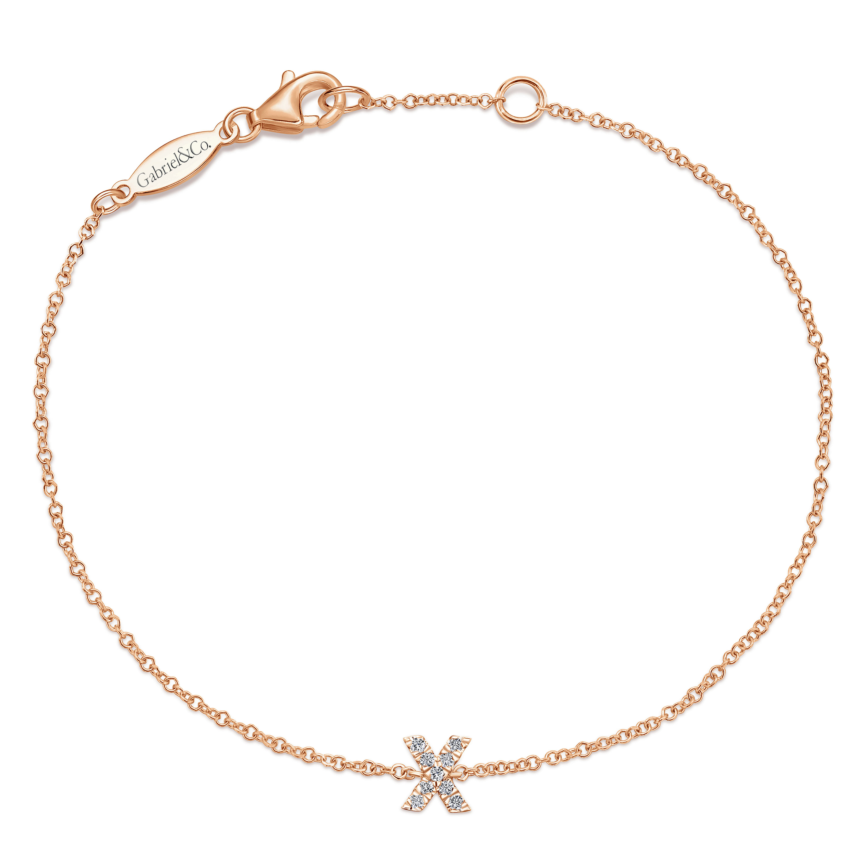 14K Rose Gold Chain Bracelet with X Diamond Initial