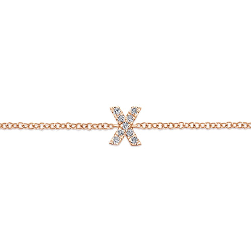 14K Rose Gold Chain Bracelet with X Diamond Initial