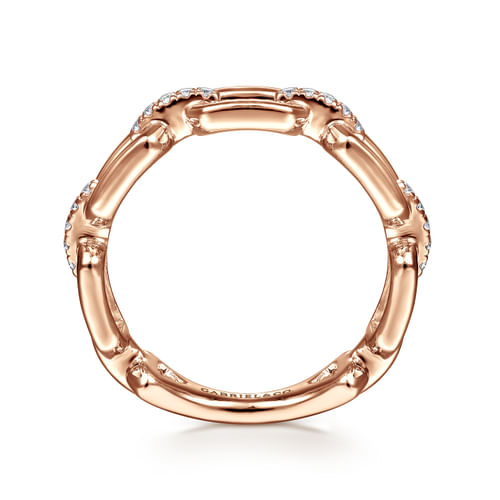 14K Rose Gold Chain Link Ring Band with Diamond Connectors
