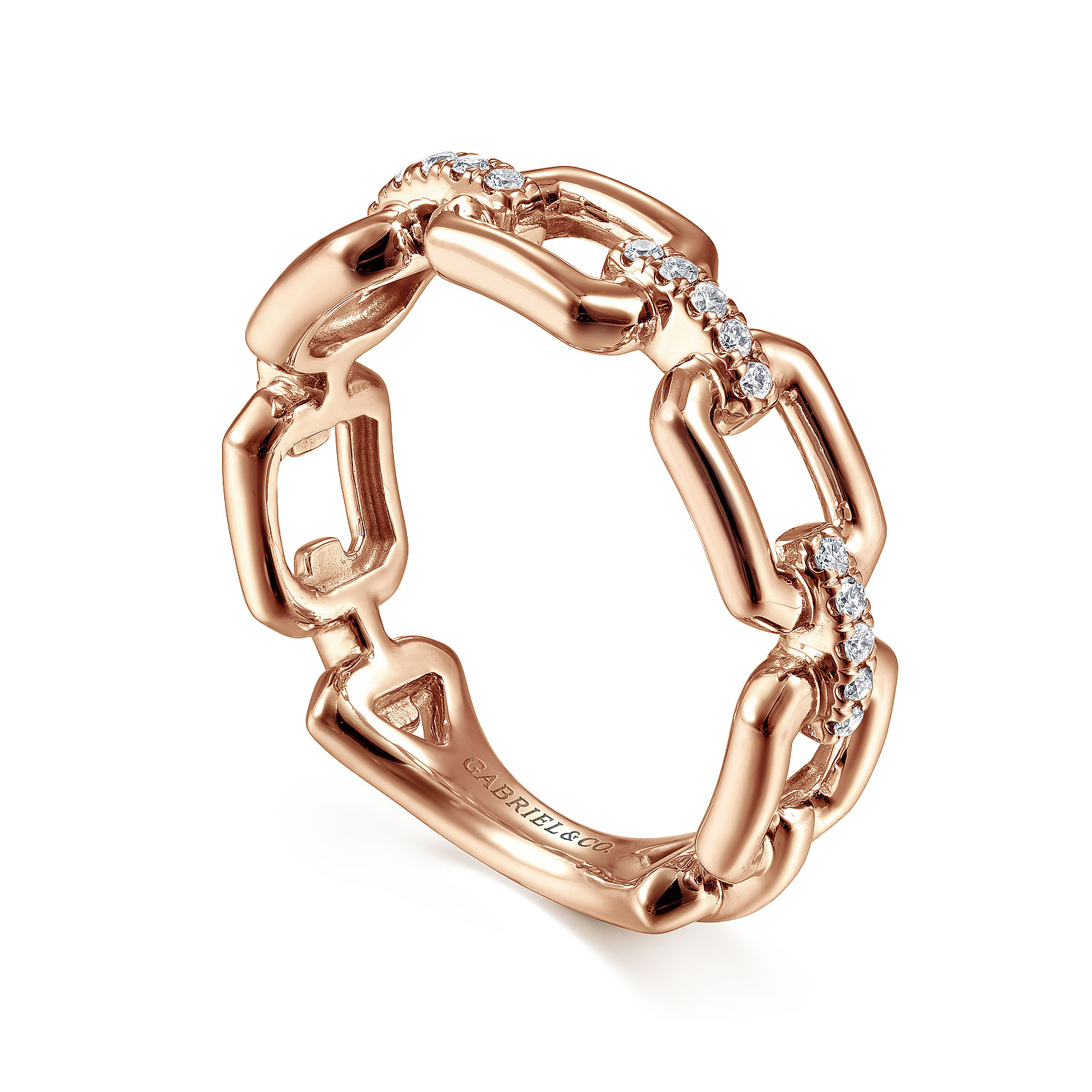 14K Rose Gold Chain Link Ring Band with Diamond Connectors