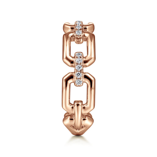 14K Rose Gold Chain Link Ring Band with Diamond Connectors