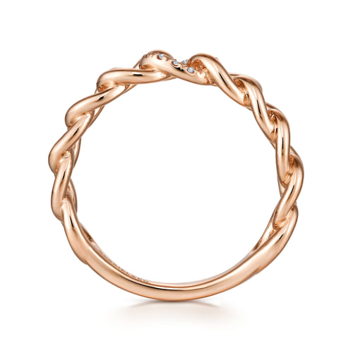 14K Rose Gold Chain Link Ring Band with Pavé Diamond Station