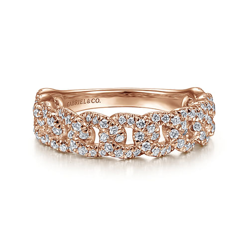 14K Rose Gold Chain Link Stackable Diamond Ring