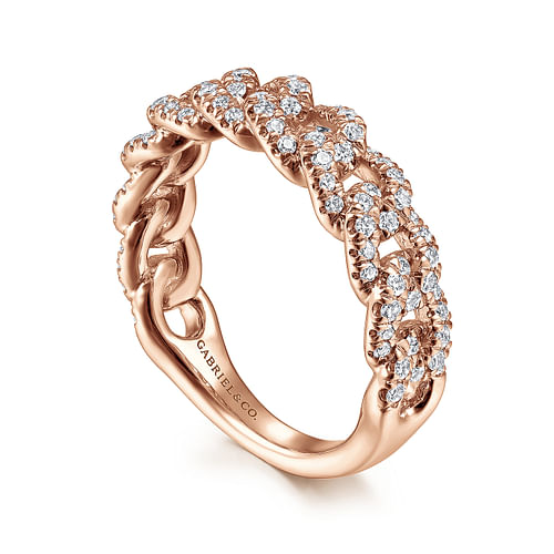 14K Rose Gold Chain Link Stackable Diamond Ring