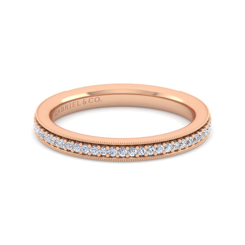 14K Rose Gold Channel Prong Diamond Anniversary Band with Milgrain