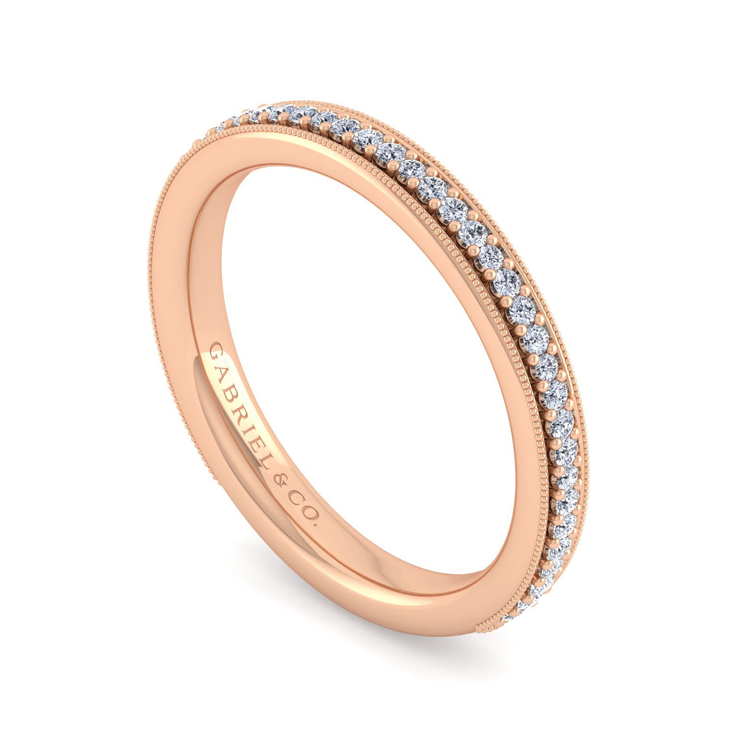 14K Rose Gold Channel Prong Diamond Anniversary Band with Milgrain