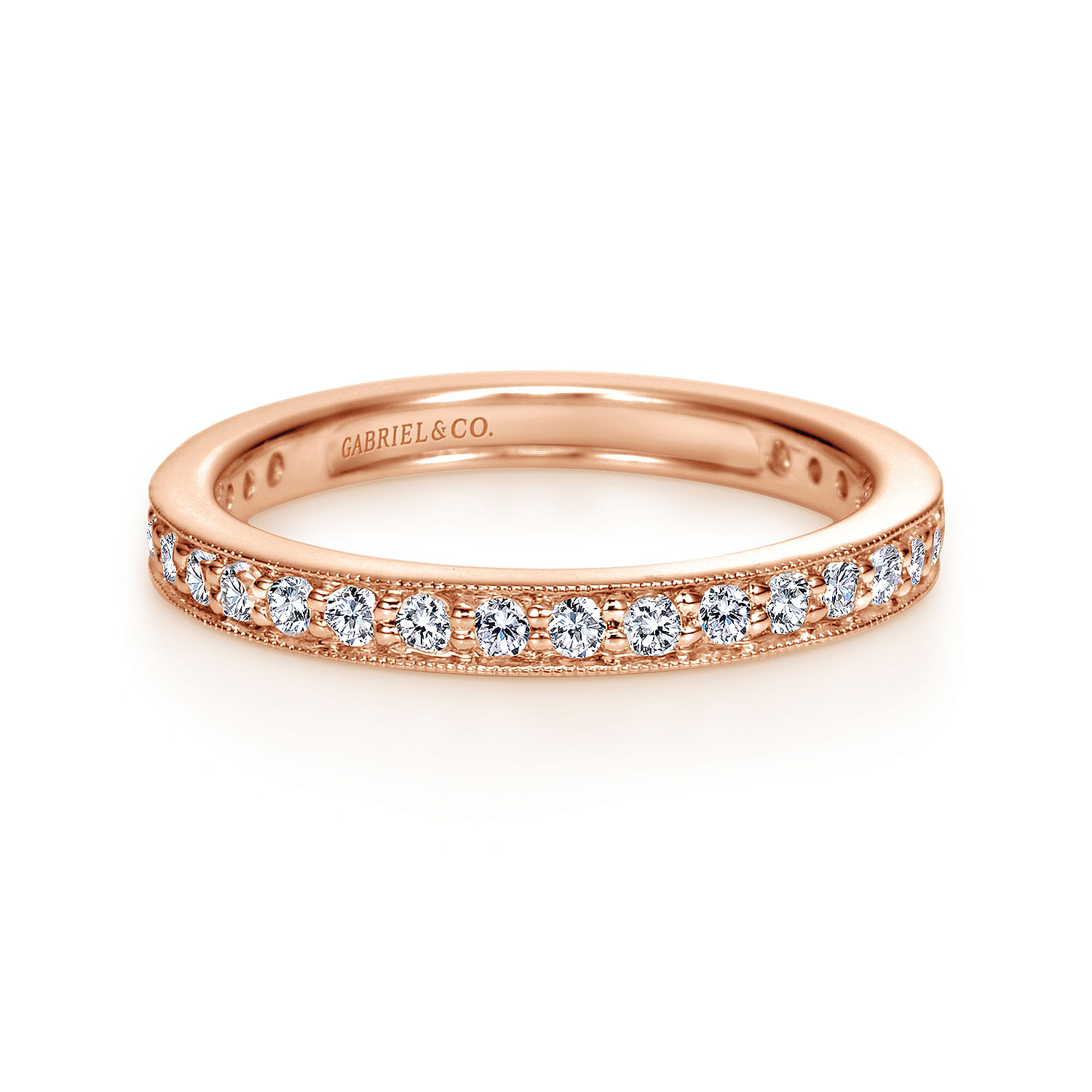 14K Rose Gold Channel Prong Diamond Eternity Band with Milgrain