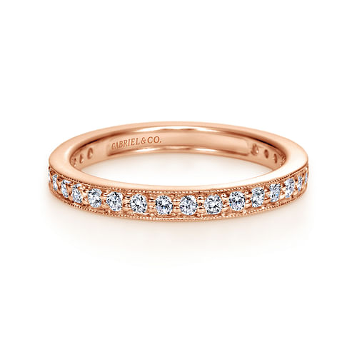 14K Rose Gold Channel Prong Diamond Eternity Band with Milgrain