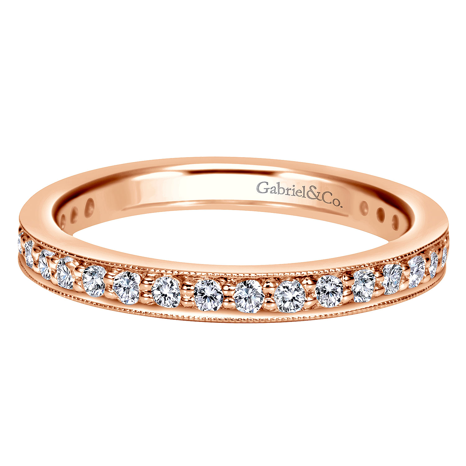 14K Rose Gold Channel Prong Diamond Eternity Band with Milgrain